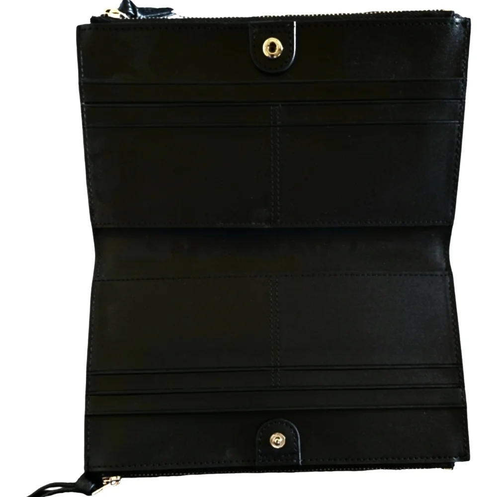 Kate Spade Black Leather Wallet Clutch With 2 Large Zippers